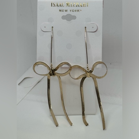 ISAAC MIZRAHI Gold Tone Dangling Bow Hook Earrings - Picture 3 of 7